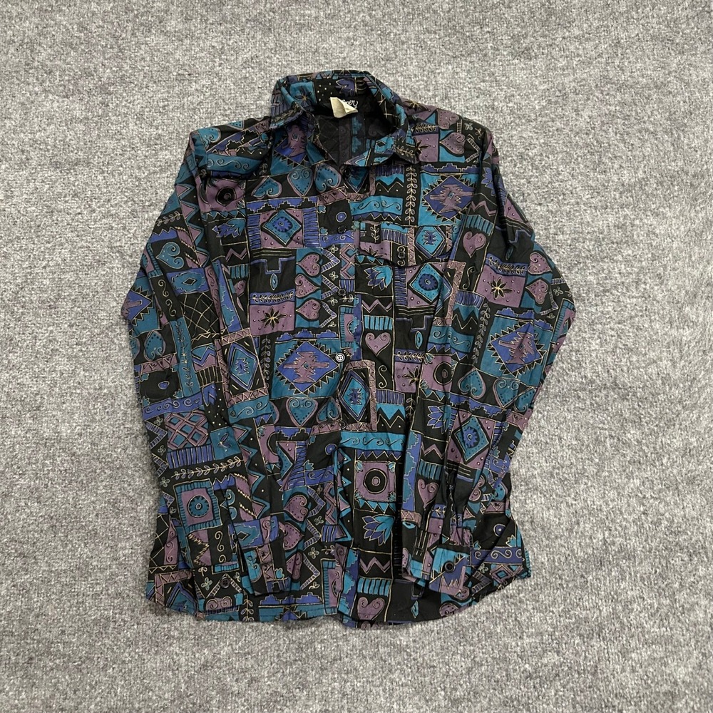 Roper Shirt Womens Small Purple Blue Southwestern Geometric Cotton Button Down